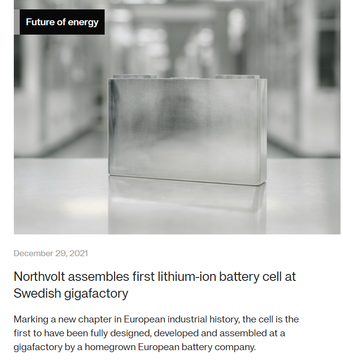 欧洲本土电池厂实现“零的突破” Northvolt超级工厂首块锂电池下线