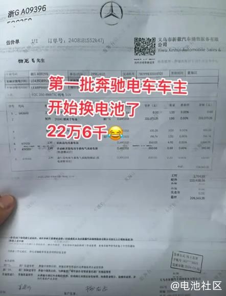 奔驰EQC车主换电池花费22万多 4S店：还在质保期内已全额承担